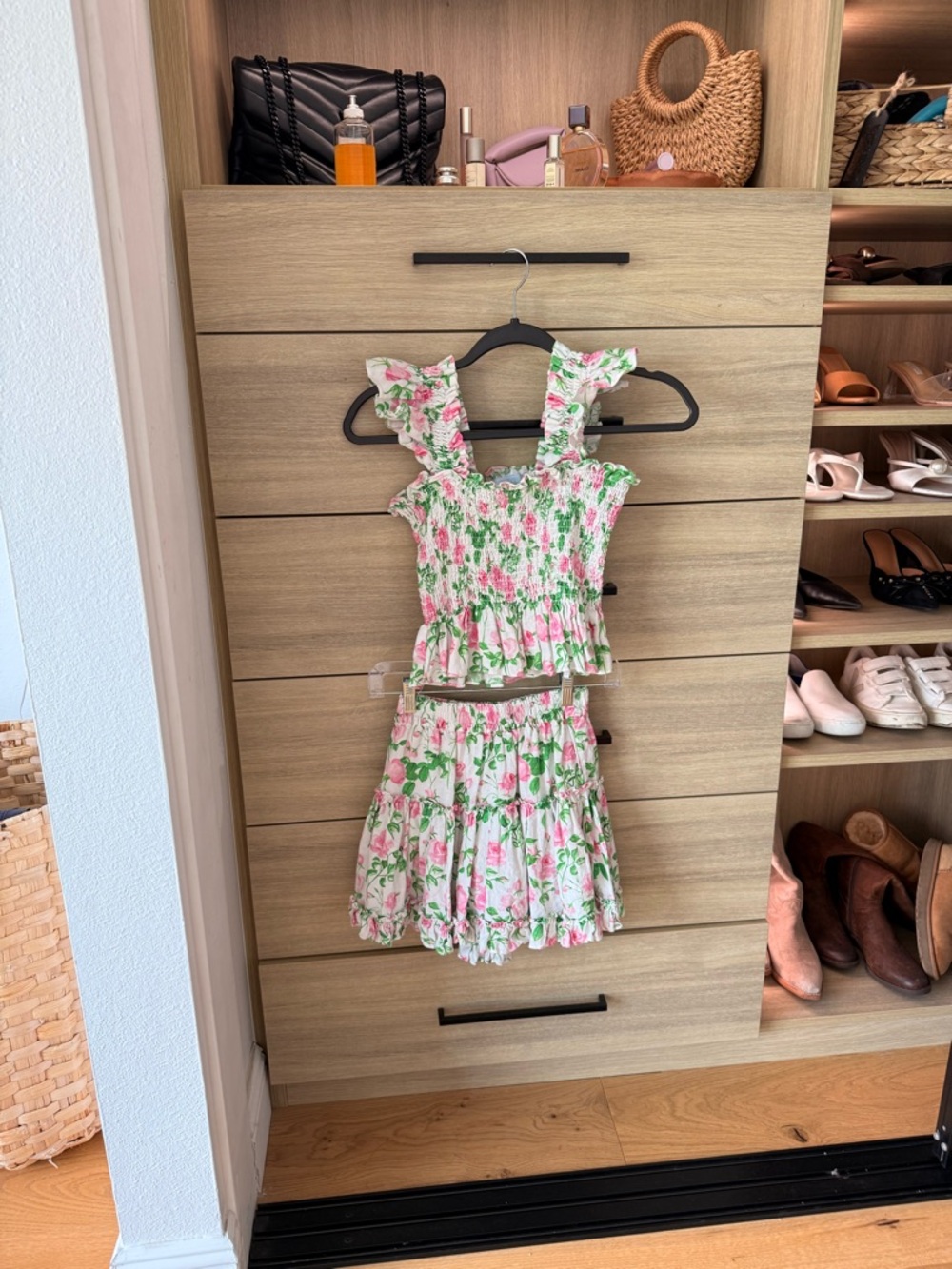 Hill House Pink and Green Floral Smocked Top